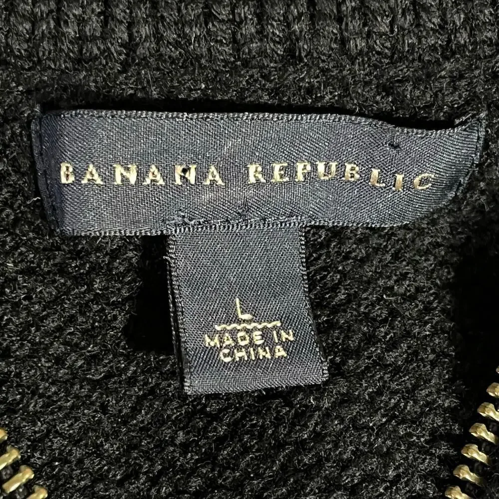 Banana Republic Mens Heavy Black Knit Military Style Wool Cardigan Size Large